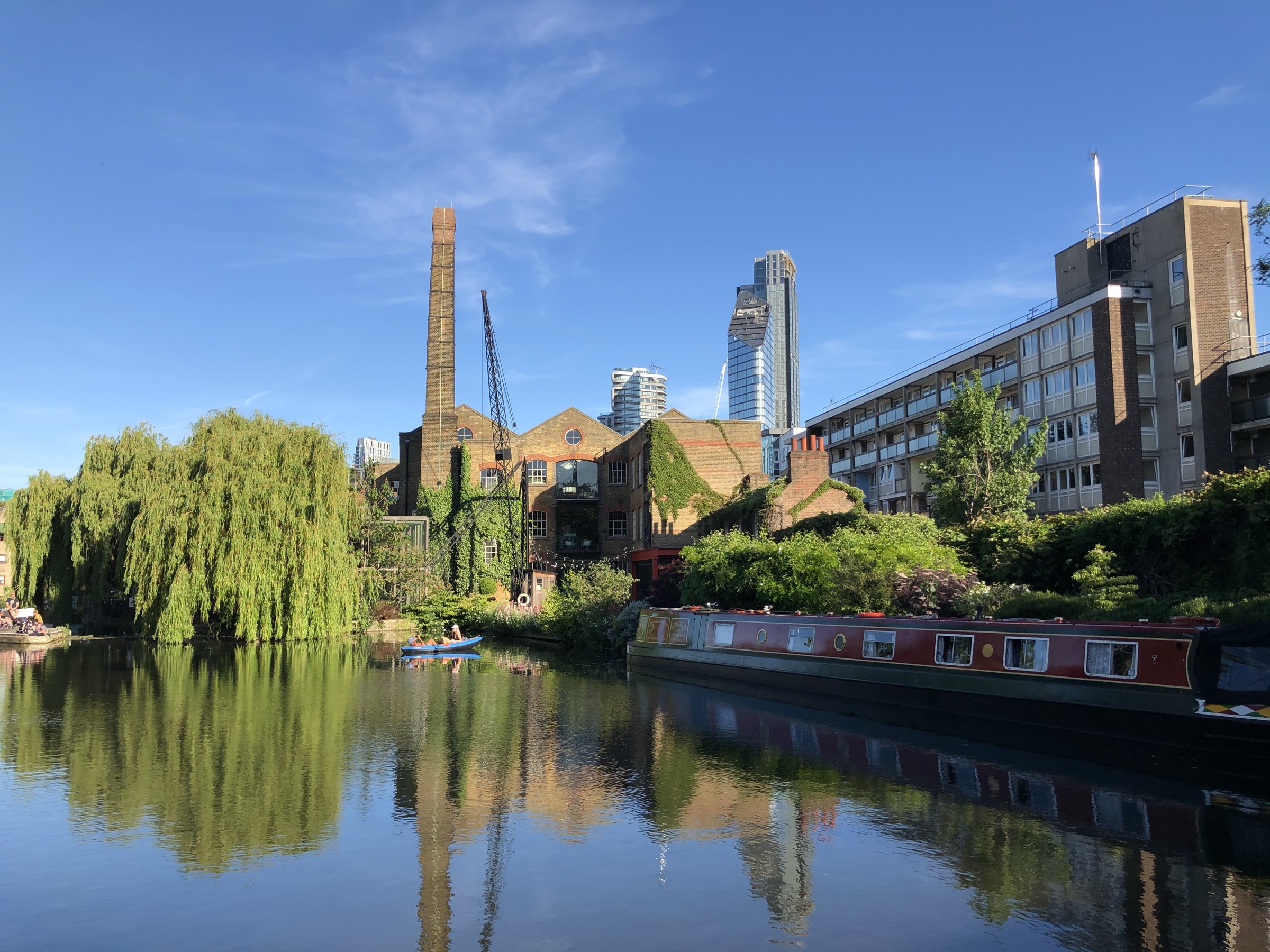 Regent's Canal near Haggerston with the London skyline beyond