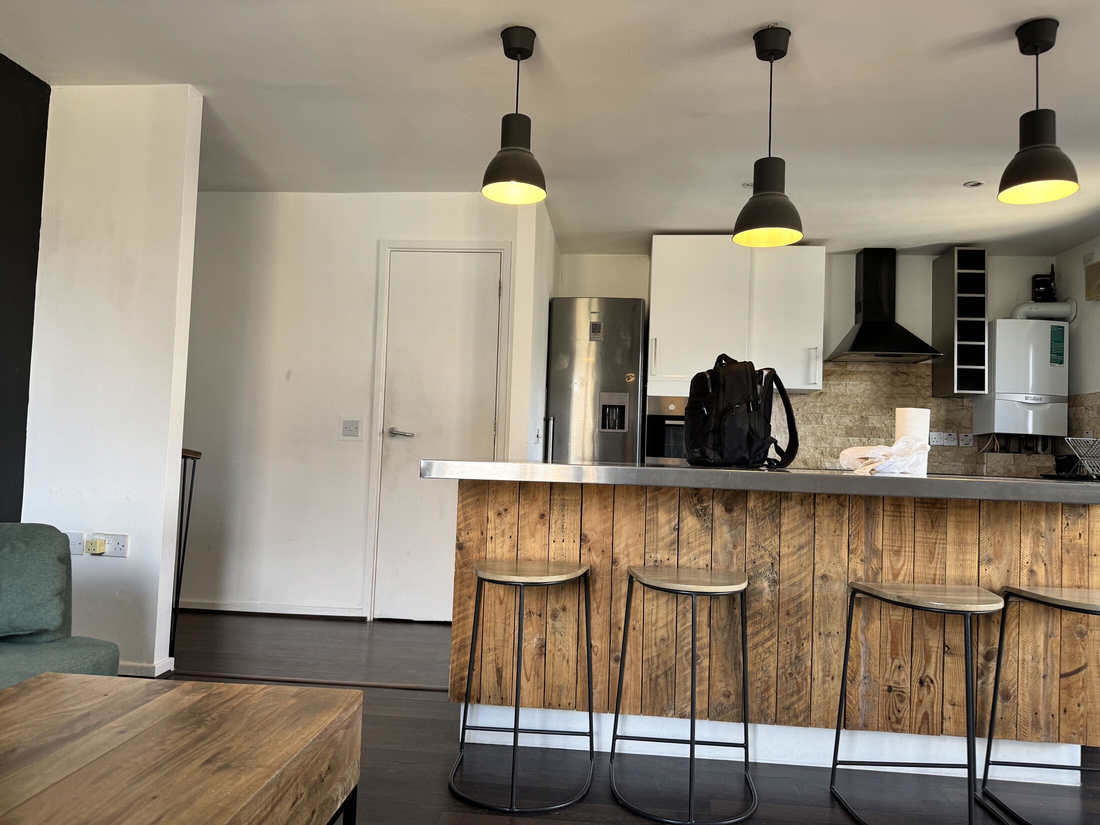 Kitchen island and open-plan living space